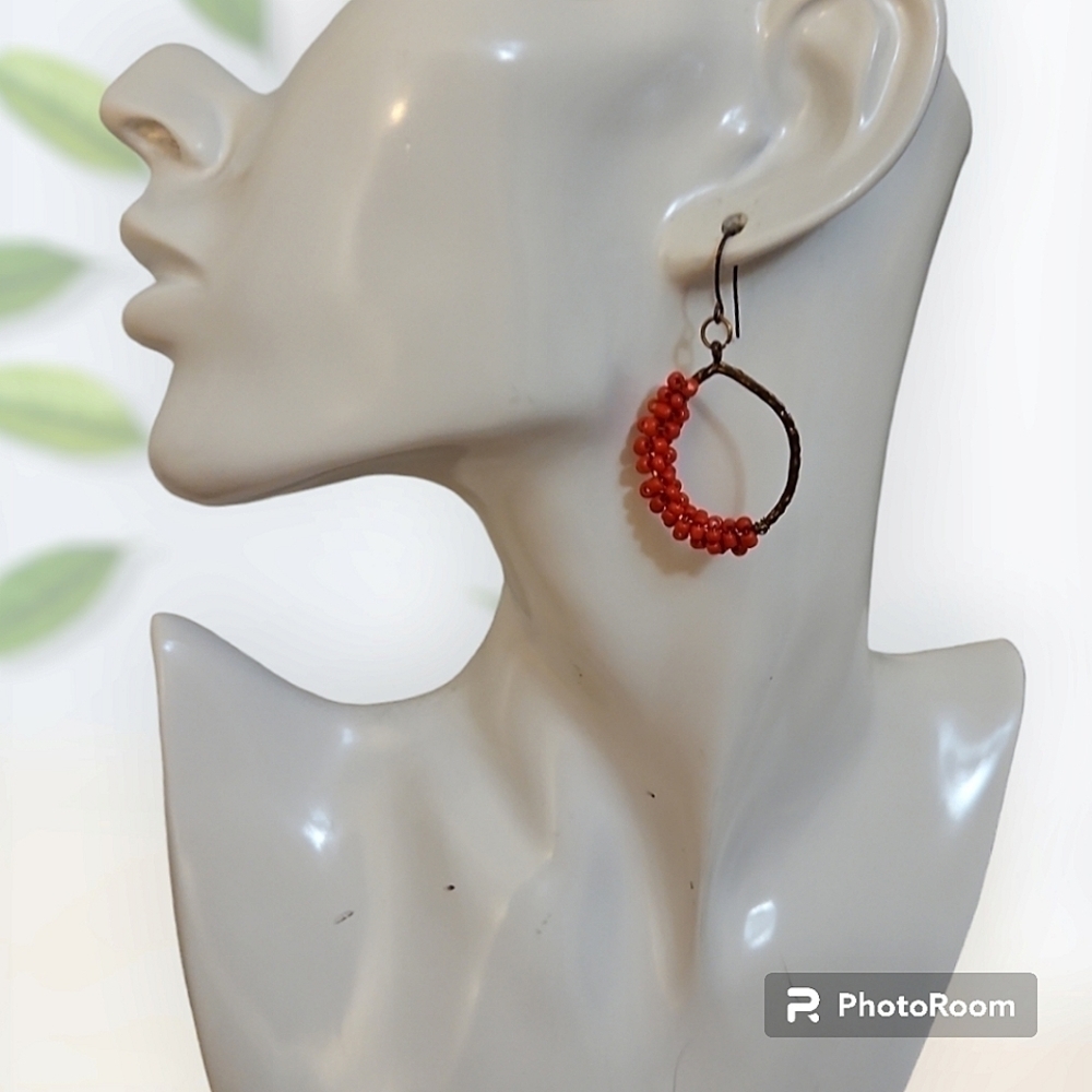 3/$30 Seed Wrap Beaded Bronze Dangle Hook Earrings